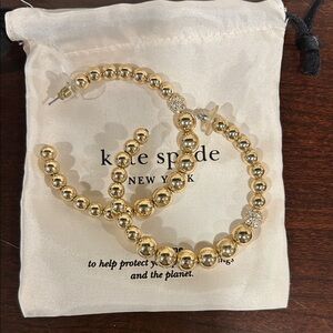 Kate Spade Shimmering Gold Beaded and Rhinestone Hoops